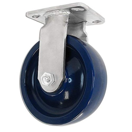 Casterhq 6" Stainless Steel Rigid Fixed Caster, Blue Solid Poly Wheel, 1200 L HD6760R-01-PLX